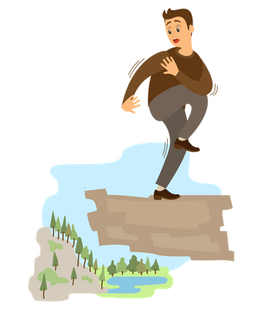 El tipo asustado sufre de acrofobia.  Ilustración