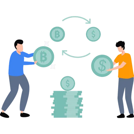 El tipo está transfiriendo bitcoins a dólares.  Ilustración