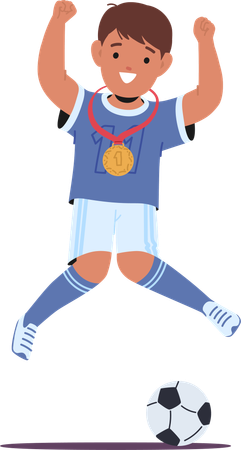 Elated Young Soccer Champion Boy Jumps In Joy  Illustration