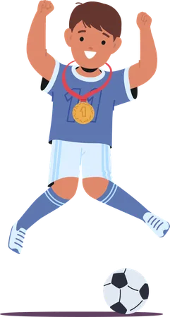 Elated Young Soccer Champion Boy Jumps In Joy  Illustration