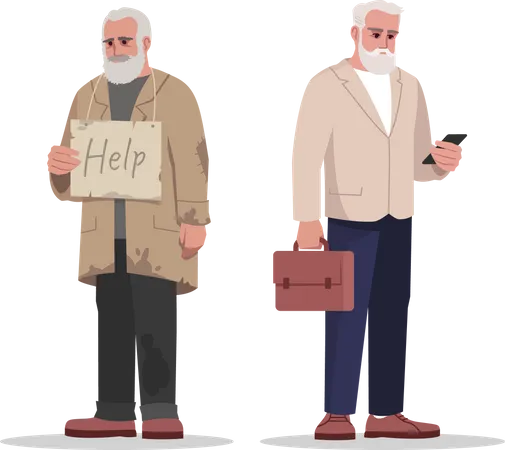 Elder businessman with jobless person  Illustration