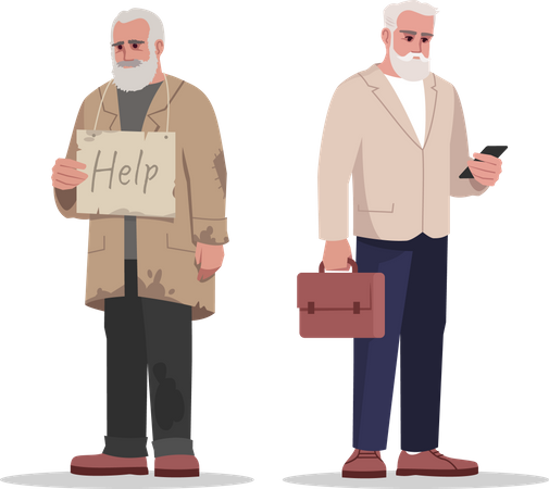 Elder businessman with jobless person  Illustration