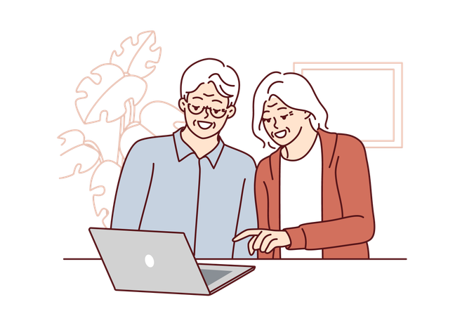 Elder couple are chatting on laptop  Illustration