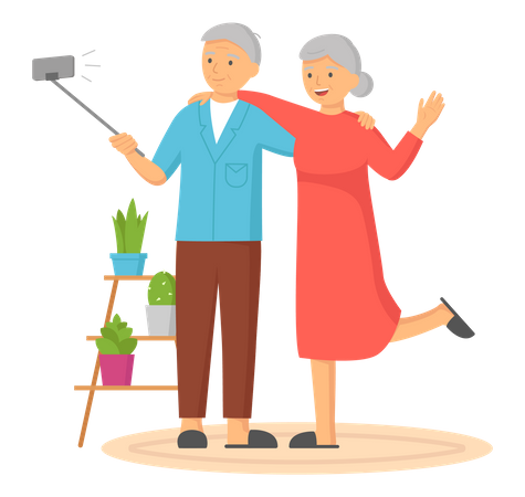 Elder couple clicking selfie  Illustration