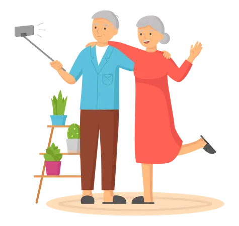 Elder couple clicking selfie  Illustration