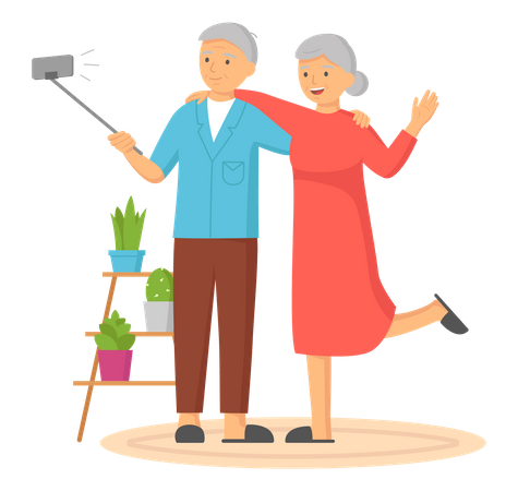 Elder couple clicking selfie  Illustration