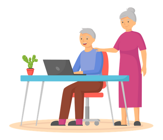 Elder couple communicating online Illustration