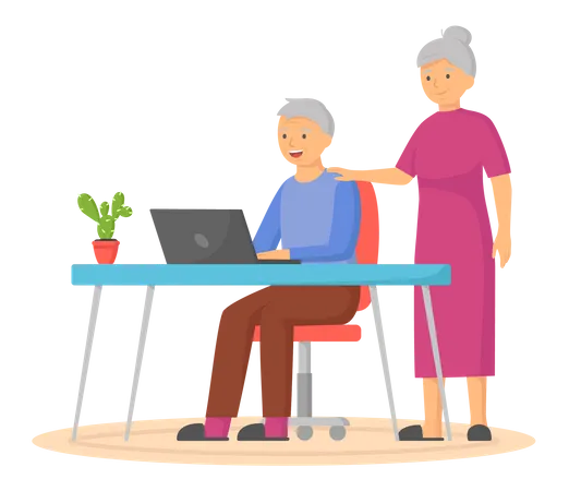 Elder couple communicating online Illustration