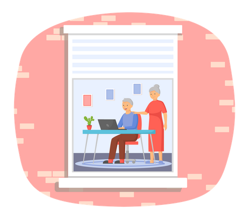 Elder couple communicating online  Illustration