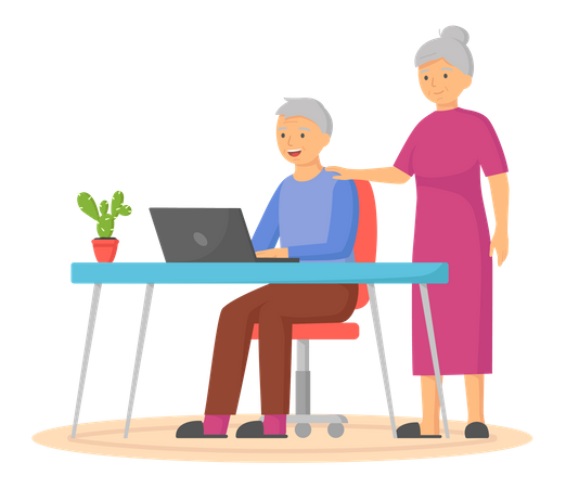 Elder couple communicating online  Illustration