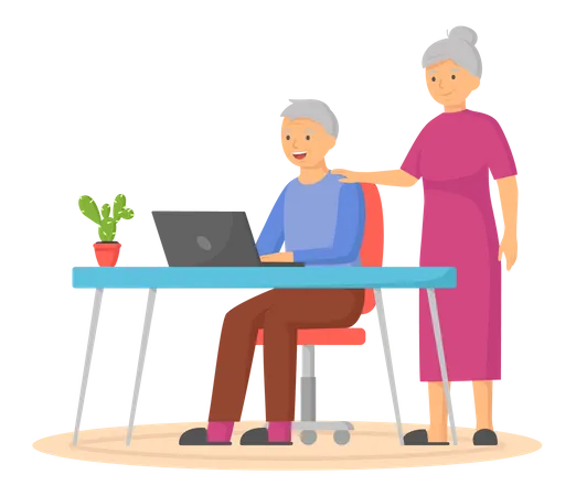 Elder couple communicating online  Illustration