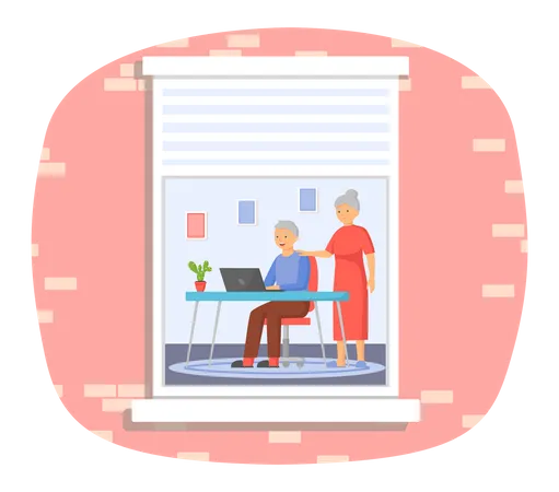 Elder couple communicating online  Illustration