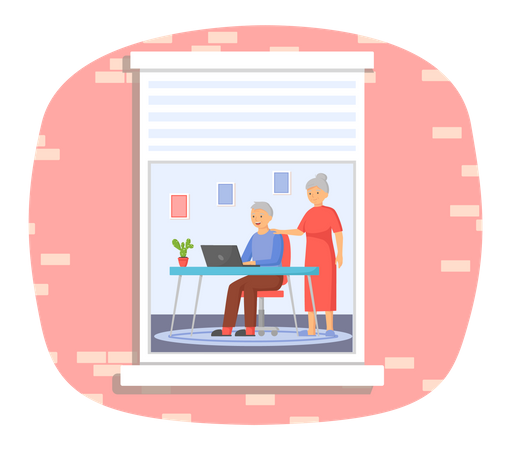 Elder couple communicating online  Illustration