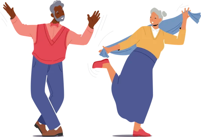 Cheerful Old People Dancers Elderly Man And Woman Fun Leisure Or Active Hobby Concept Senior Characters Dance Pensioners Dancing And Relaxing On Party Cartoon Vector Illustration Illustration
