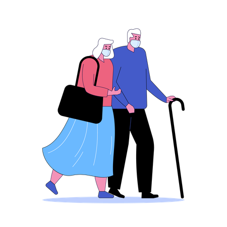 Elder couple going for vaccination  Illustration