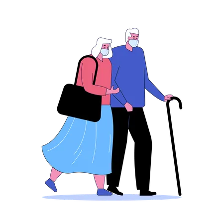 Elder couple going for vaccination  Illustration