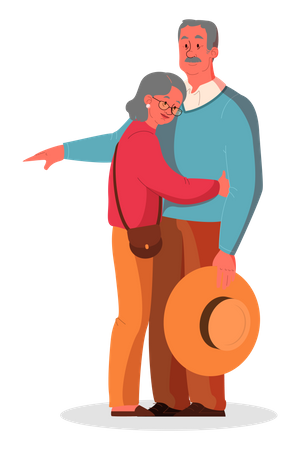 Elder couple hug each other Illustration