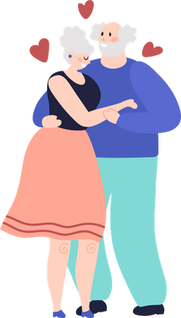 Elder couple hugging Illustration