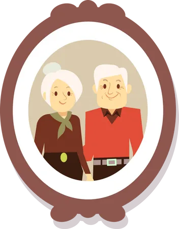 Elder couple in photo frame  Illustration