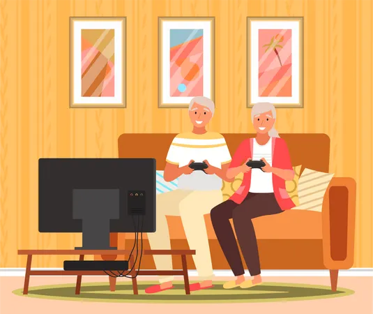 Elder couple playing video game  Illustration