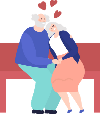 Elder couple sitting on bench  Illustration