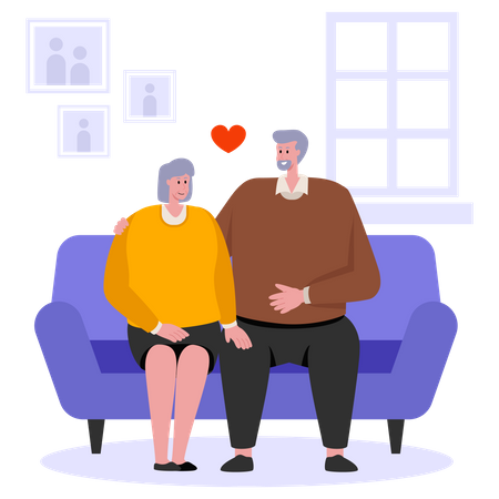 Elder couple sitting together on couch  Illustration