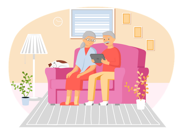 Elder couple using using mobile tablet  Illustration