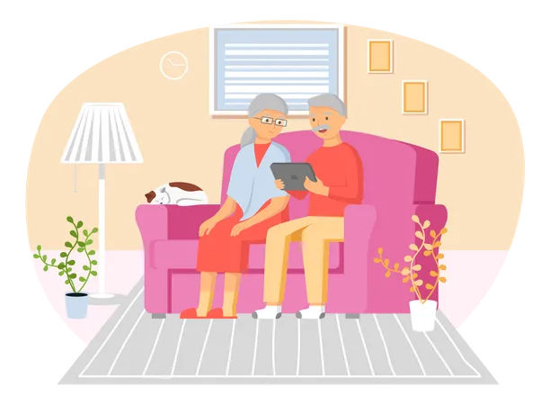 Elder couple using using mobile tablet  Illustration