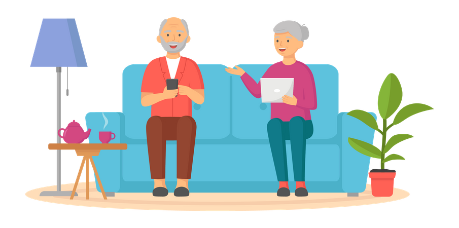 Elder couple using smart technology  Illustration