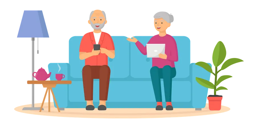 Elder couple using smart technology  Illustration