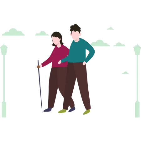 Elder couple walking together  Illustration