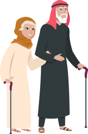 Elder couple walking together  Illustration