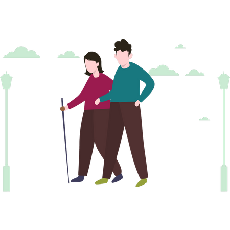 Elder couple walking together  Illustration