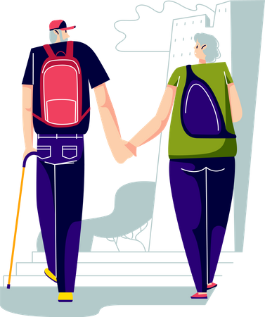 Elder man and woman with backpacks  Illustration