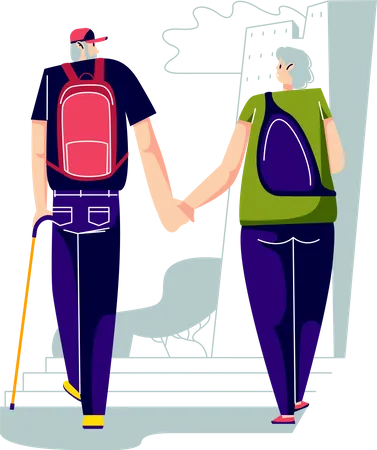 Elder man and woman with backpacks  Illustration