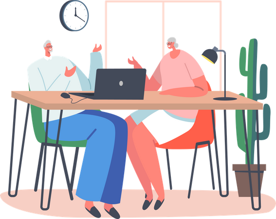 Elder man and woman working at office Illustration