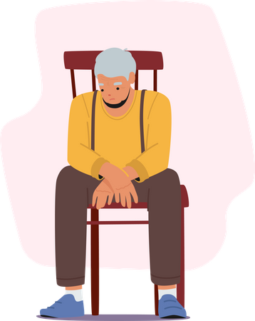 Elder man sitting alone in the chair Illustration