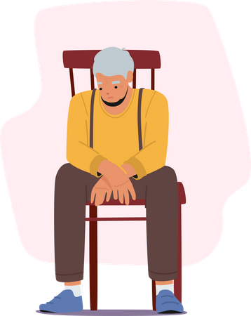 Elder man sitting alone in the chair  Illustration