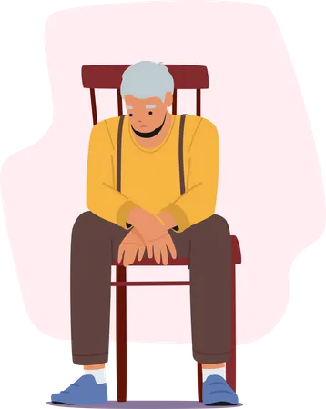 Elder man sitting alone in the chair  Illustration