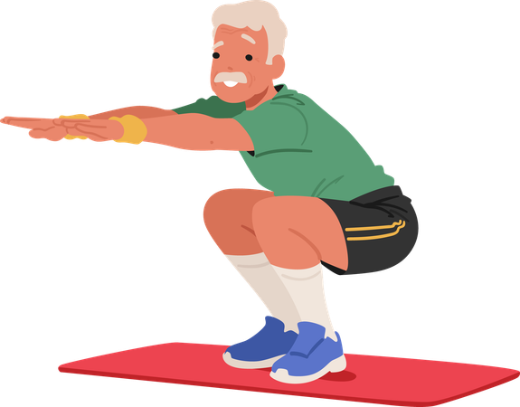 Elder Man Squatting  Illustration