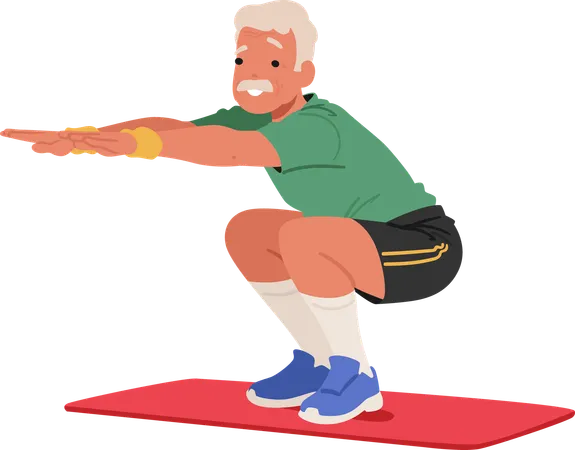 Elder Man Squatting  Illustration