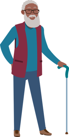 Elder man standing with stick  Illustration