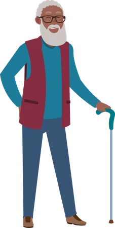 Elder man standing with stick  Illustration