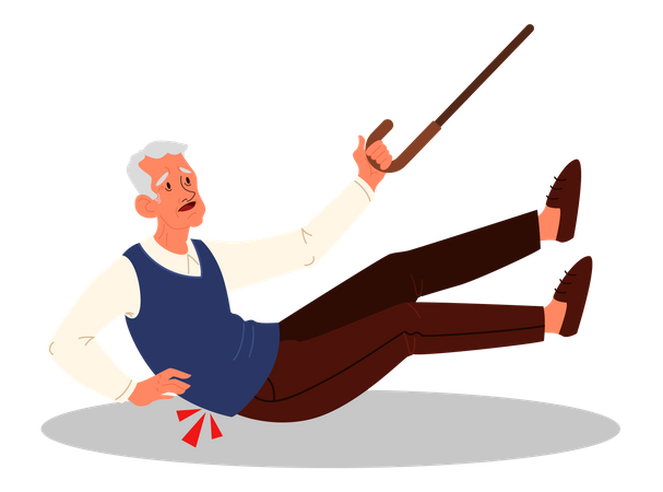 Elder man with cane falling down  Illustration