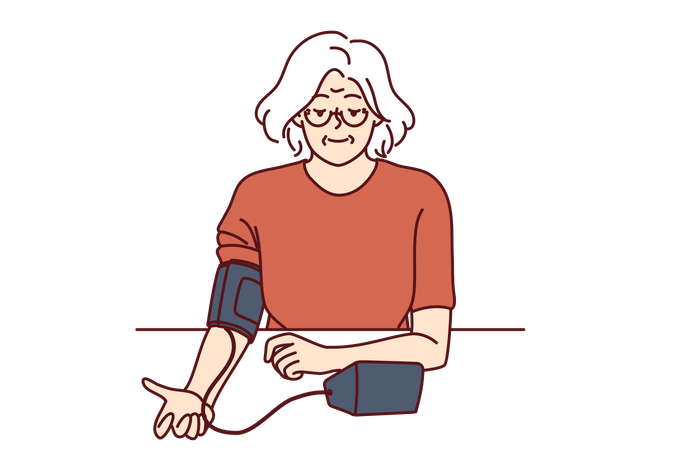 Elder woman is measuring blood pressure  일러스트레이션