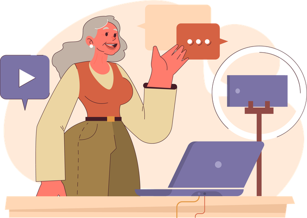 Elder woman joining online meeting  Illustration