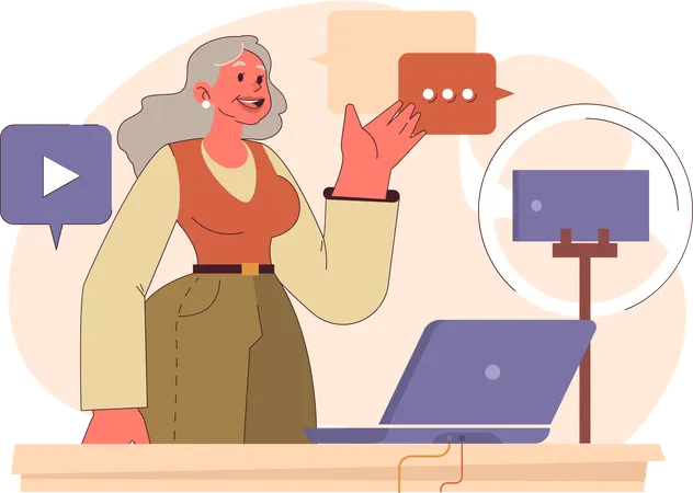 Elder woman joining online meeting  Illustration