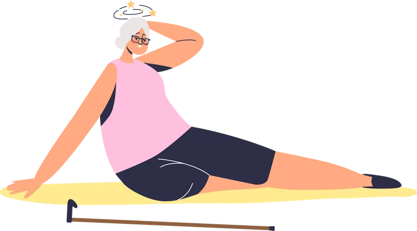 Elder Woman stumble and fall down because of dizziness Illustration