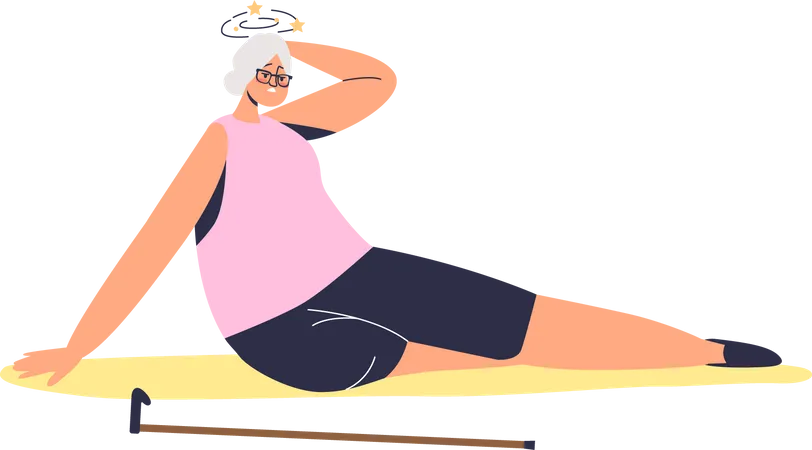 Elder Woman stumble and fall down because of dizziness  Illustration