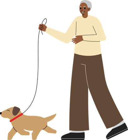 Elder woman takes her dog on walk  Illustration